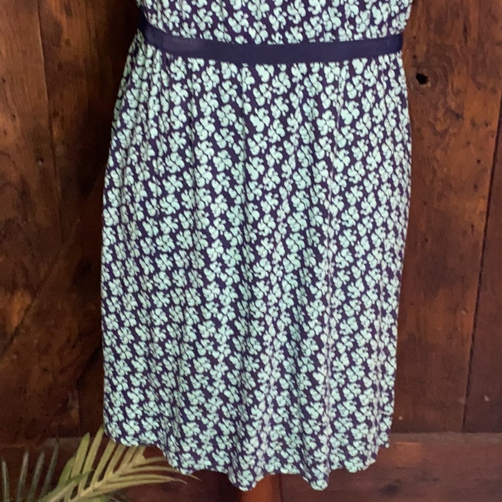 Loft petite MP blue dress with green design - Picture 3 of 8